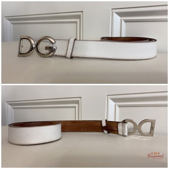Authentic Dolce&Gabanna White Leather Silver Logo Buckle Belt Size 95/38 - Picture 10 of 12